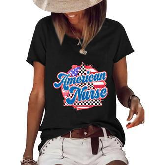 Retro American Nurse 4Th Of July Independence Day Women's Short Sleeve Loose T-shirt - Monsterry