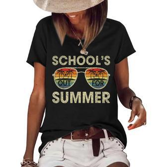 Retro Last Day Of School Schools Out For Summer Teacher Gift Women's Short Sleeve Loose T-shirt | Mazezy