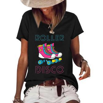 Roller Disco Vintage Derby Skates Seventies Funky Party Gift Women's Short Sleeve Loose T-shirt | Mazezy