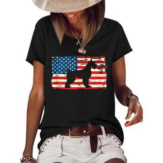 Schnauzer For Dog Mom Dog Dad Usa Flag 4Th Of July Women's Short Sleeve Loose T-shirt - Seseable