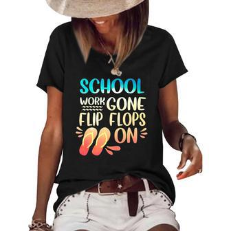 School Work Gone Flip Flops On Teacher Summer Vacation Women's Short Sleeve Loose T-shirt | Mazezy