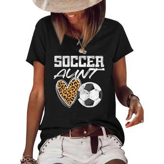 Soccer Aunt Proud Aunty Funny Cheerleader Aunt Women's Short Sleeve Loose T-shirt | Mazezy