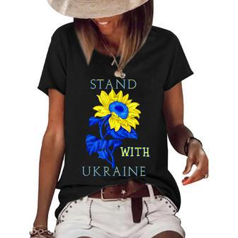 Stand With Ukraine Blue And Yellow Sunflower Women's Short Sleeve Loose T-shirt - Seseable