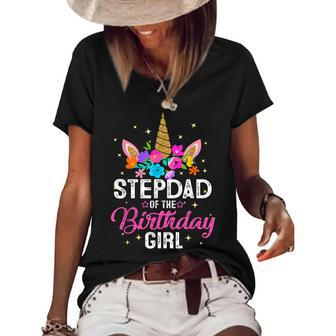 Stepdad Of The Birthday Girl Mother Gift Unicorn Birthday Women's Short Sleeve Loose T-shirt - Seseable