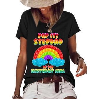 Stepdad Of The Birthday Girl Rainbow Birthday Kid Women's Short Sleeve Loose T-shirt - Seseable