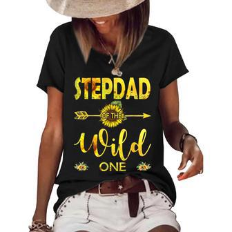 Stepdad Of The Wild One-1St Birthday Sunflower Outfit Women's Short Sleeve Loose T-shirt - Seseable