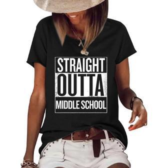 Straight Outta Middle School Students Teachers Funny Women's Short Sleeve Loose T-shirt | Mazezy