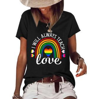 Teacher Ally Lgbt Teaching Love Rainbow Pride Month V2 Women's Short Sleeve Loose T-shirt | Mazezy