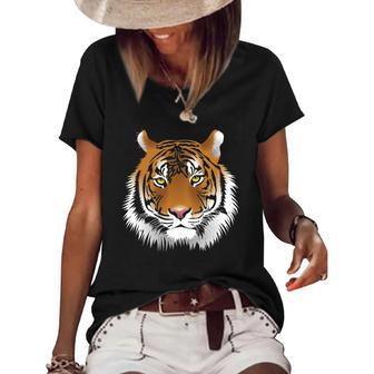 Tiger Face Animal Lover Funny Tigers Zoo Kids Boys Girl Women's Short Sleeve Loose T-shirt | Mazezy