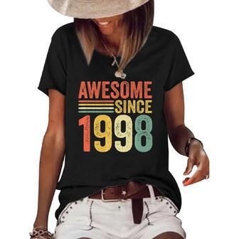 Vintage Awesome Since 1998 24Th Birthday Retro Men Women Women's Short Sleeve Loose T-shirt | Mazezy