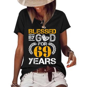 Vintage Blessed By God For 69 Years Happy 69Th Birthday Women's Short Sleeve Loose T-shirt - Seseable