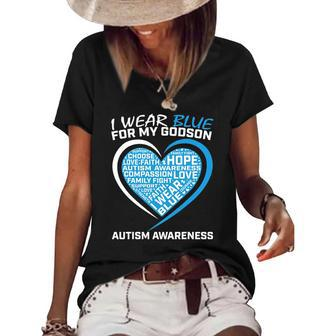 Women Men Godparents I Wear Blue For Godson Autism Awareness Women's Short Sleeve Loose T-shirt | Mazezy