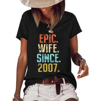 Womens 15Th Wedding Anniversary For Her Best Epic Wife Since 2007 Married Couples Women's Short Sleeve Loose T-shirt | Mazezy