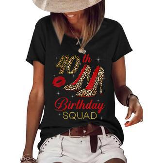 Womens 40Th Birthday Squad Stepping Into 40 Leopard Shoes Women's Short Sleeve Loose T-shirt - Seseable