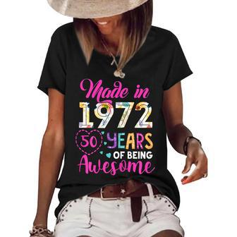 Womens 50 Year Of Being Awesome Made In 1972 Birthday Gifts Vintage Women's Short Sleeve Loose T-shirt - Seseable