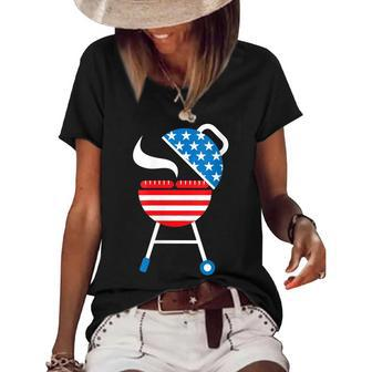 Womens America Barbeque 4Th Of July Usa Flag Merica Dad Gift Women's Short Sleeve Loose T-shirt - Seseable