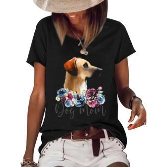 Womens Black Mouth Cur Dog Mom Floral Women's Short Sleeve Loose T-shirt | Mazezy
