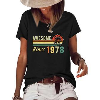 Womens Born In 1978 Awesome Since 1978 Distressed Retro Birthday Women's Short Sleeve Loose T-shirt | Mazezy