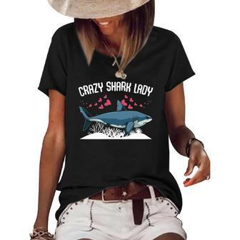 Womens Crazy Shark Lady Animal Ocean Scuba Diving Funny Week Women's Short Sleeve Loose T-shirt | Mazezy