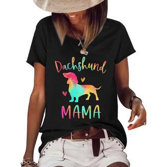 Womens Dachshund Mama Colorful Doxie Gifts Dog Mom Women's Short Sleeve Loose T-shirt | Mazezy