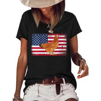 Womens Farmer Dad 4Th Of July Patriotic Chicken Daddy Women's Short Sleeve Loose T-shirt - Seseable