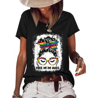 Womens Free Mom Hugs Messy Bun Lgbt Pride Rainbow V2 Women's Short Sleeve Loose T-shirt | Mazezy AU