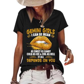 Womens Gemini Girl I Can Be Mean Saying Birthday Zodiac Girls Women's Short Sleeve Loose T-shirt - Seseable