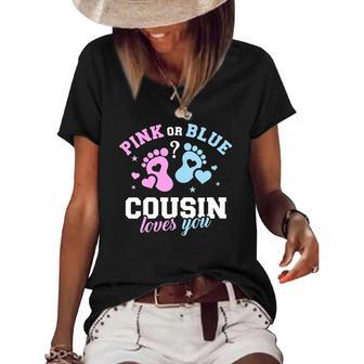 Womens Gender Reveal Cousin Loves You Women's Short Sleeve Loose T-shirt | Mazezy