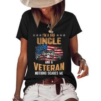 Womens Im A Dad Uncle And A Veteran Fathers Day Fun 4Th Of July Women's Short Sleeve Loose T-shirt - Seseable