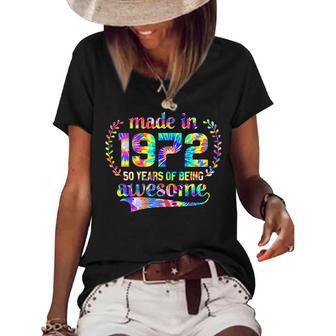 Womens Made In 1972 50 Year Of Being Awesome Birthday Gifts Vintage Women's Short Sleeve Loose T-shirt - Seseable