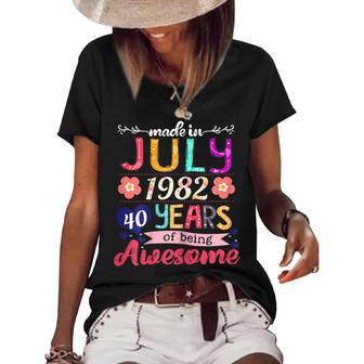 Womens Made In July 1982 40 Years Of Being Awesome 40Th Birthday Women's Short Sleeve Loose T-shirt - Seseable