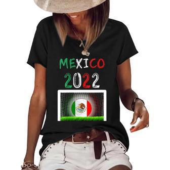 Womens Mexico 2022-Mexican Patriotic Flag Soccer Ball Futbol Fans Women's Short Sleeve Loose T-shirt | Mazezy