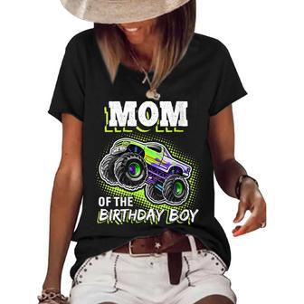 Womens Mom Of The Birthday Boy Monster Truck Birthday Novelty Gift Women's Short Sleeve Loose T-shirt - Seseable