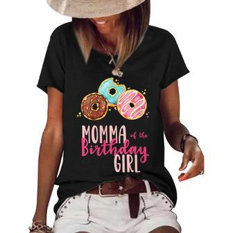 Womens Momma Of The Birthday Girl Donut Birthday Party Theme Family Women's Short Sleeve Loose T-shirt - Seseable