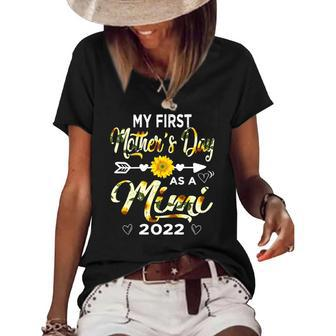 Womens My First Mothers Day As A Mimi 2022 Sunflower Grandma Women's Short Sleeve Loose T-shirt | Mazezy