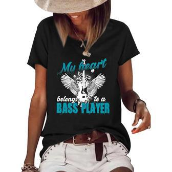 Womens My Heart Belongs To A Bass Player Wives Girlfriends Women's Short Sleeve Loose T-shirt | Mazezy