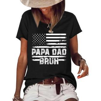 Womens Papa Dad Bruh Fathers Day 4Th Of July Us Vintage Gift 2022 Women's Short Sleeve Loose T-shirt - Seseable
