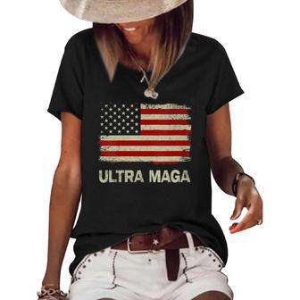Womens Ultra Maga United State Flag Women's Short Sleeve Loose T-shirt | Mazezy