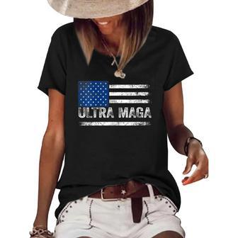Womens Ultra Maga Us Flag Top American Ultra Mega Women's Short Sleeve Loose T-shirt | Mazezy