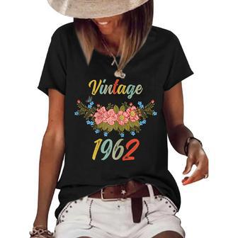 Womens Vintage 1962 Floral 60Th Birthday Women's Short Sleeve Loose T-shirt - Seseable
