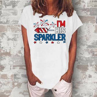 Mens Im His Sparkler Funny 4Th Of July Matching Couples For Her  Women's Loosen Crew Neck Short Sleeve T-Shirt