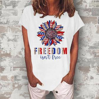 Freedom Isn’T Free Sunflower Memorial Day 4Th Of July Summer Women's Loosen T-shirt - Seseable