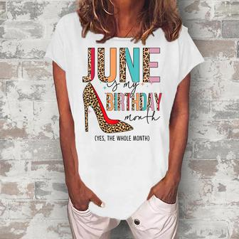 June Is My Birthday Month Boho Leopard High Heels Shoes Women's Loosen T-shirt - Seseable