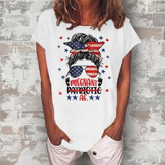 Messy Bun 4Th Of July Patriotic Af Pregnant Pregnancy Women's Loosen T-shirt - Seseable