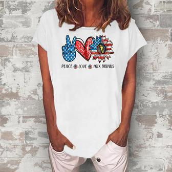 Peace Love Mix Drinks Sunflower American Flag 4Th Of July Women's Loosen T-shirt - Seseable