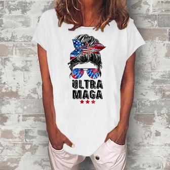 Ultra Mega Messy Bun 2022 Proud Ultra-Maga We The People  Women's Loosen Crew Neck Short Sleeve T-Shirt