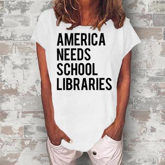 America Needs School Libraries Women's Loosen Crew Neck Short Sleeve T-Shirt | Favorety AU