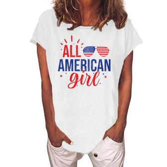 All American Girl 4Th Of July Girls Kids Sunglasses Family Women's Loosen T-Shirt | Mazezy