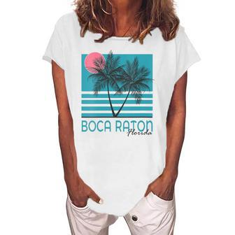 Womens Boca Raton Florida Souvenirs Fl Palm Tree Vintage Women's Loosen T-Shirt | Mazezy