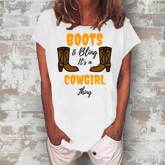 Boots Bling Its A Cowgirl Thing Women's Loosen Crew Neck Short Sleeve T-Shirt - Favorety